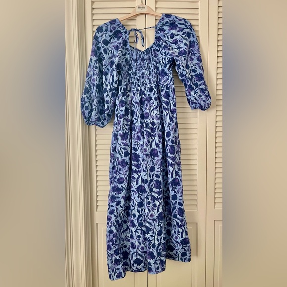 Floral Blue and Purple Long Sleeve Maxi Dress - Picture 1 of 6